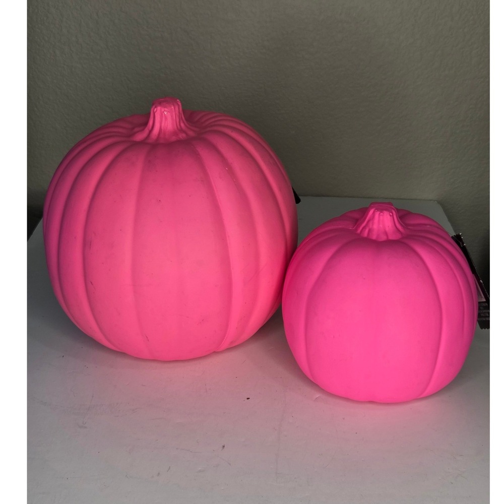Ashland Neon Pink Craft Pumpkins Set of 2 Halloween Decor 9in and 6in